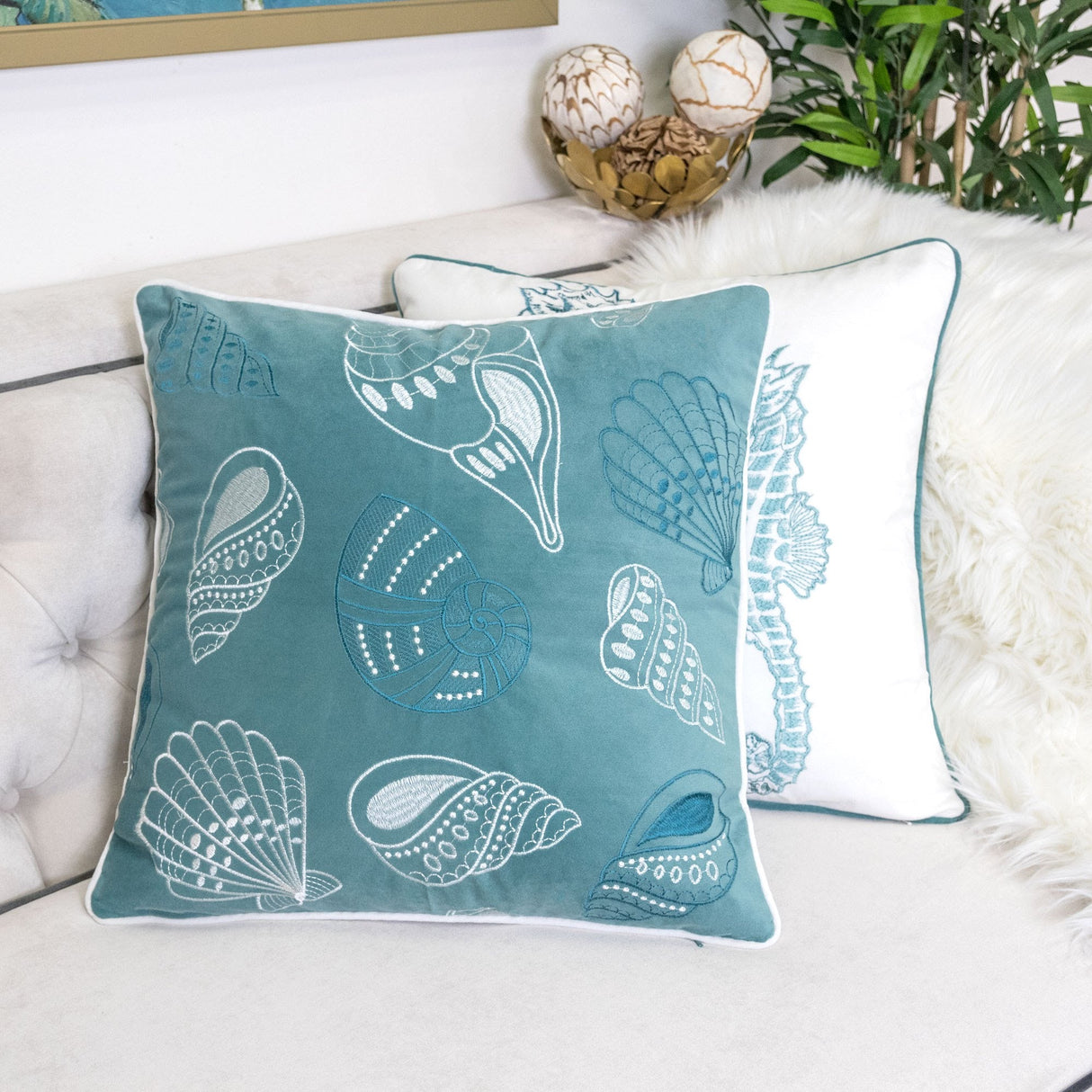 Blue and Spa Seashells Set of 2