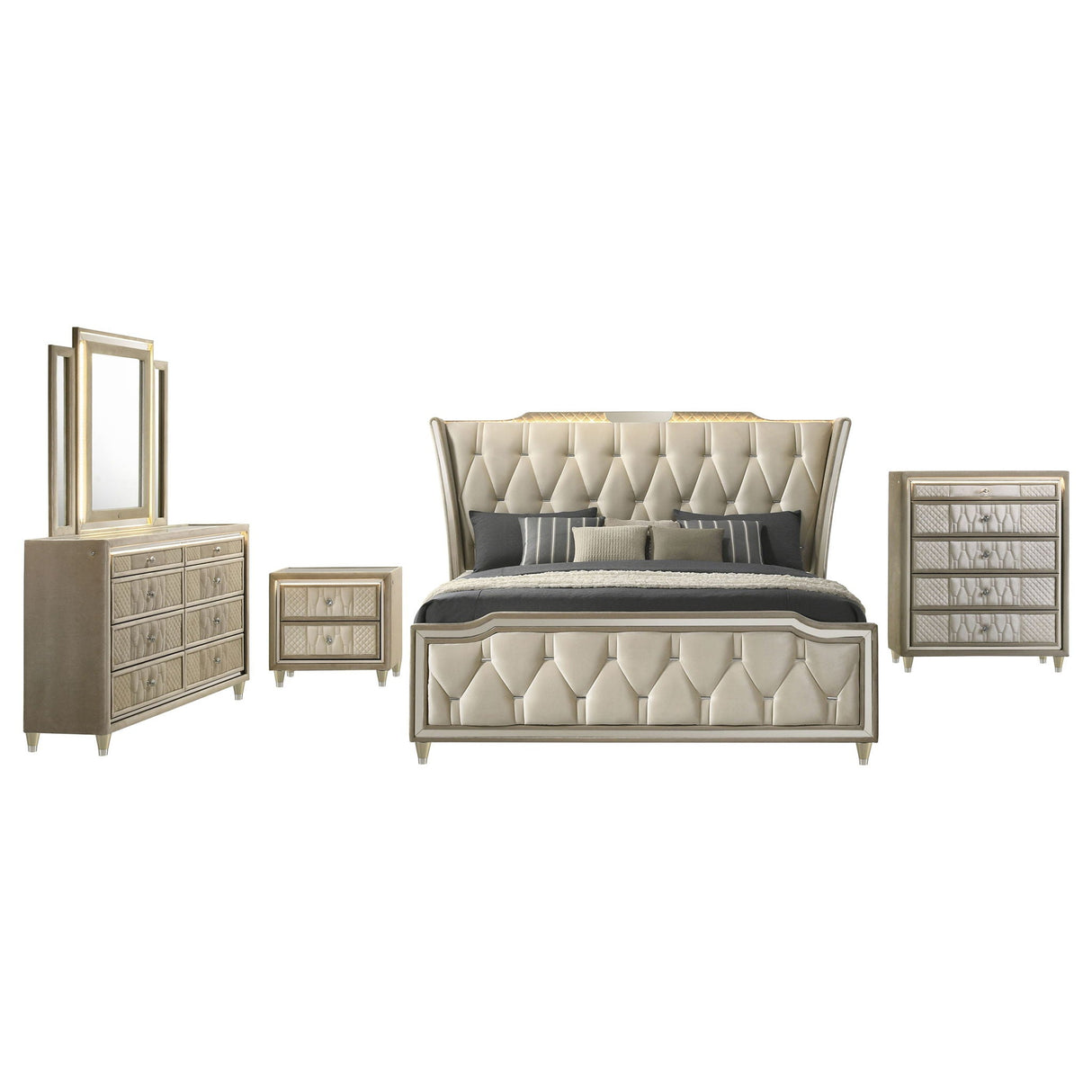 Lorient 5-piece Queen Bedroom Set Ivory and Camel
