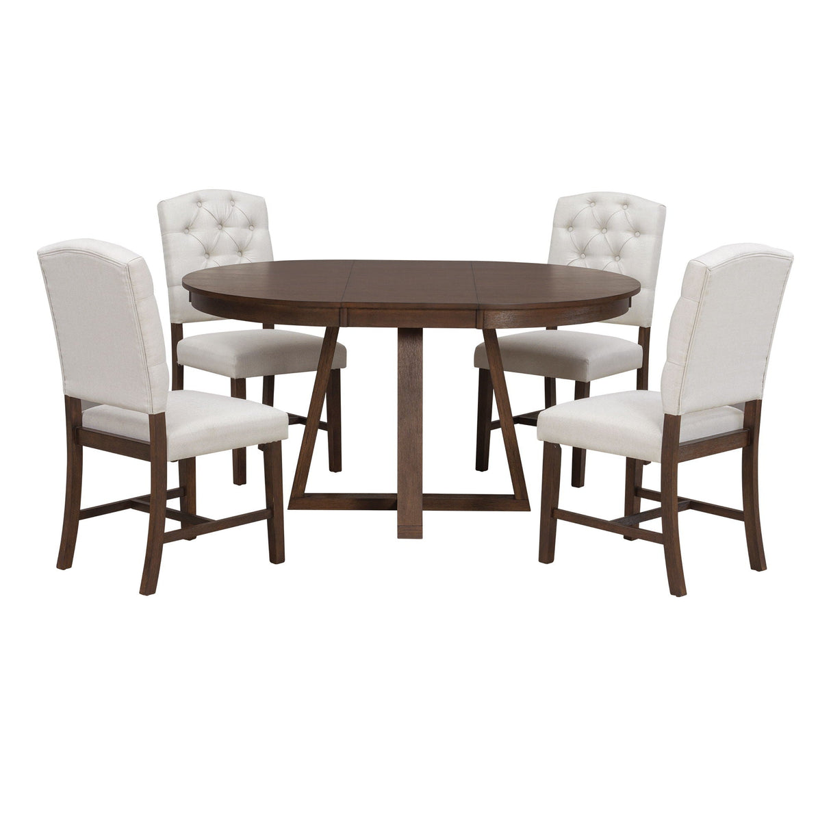 Dining Set With Leaf Round Table And 4 Upholstered Chairs