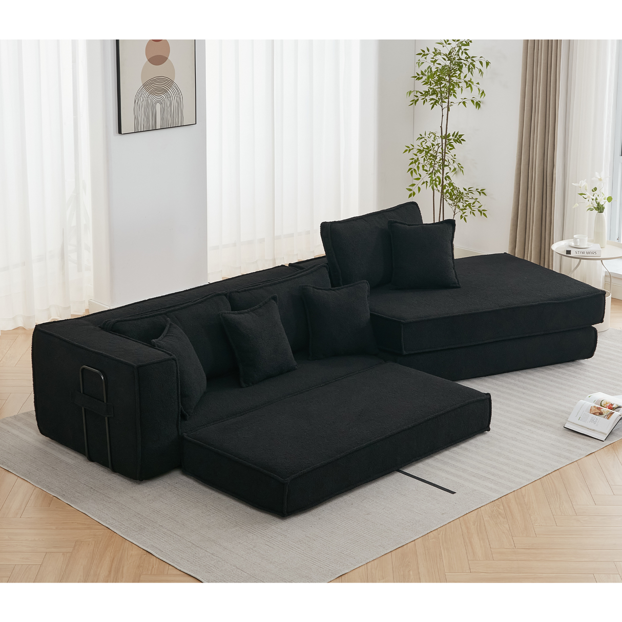 Folding Convertible Out Sleeper Sofa Bed 3-Seat Black