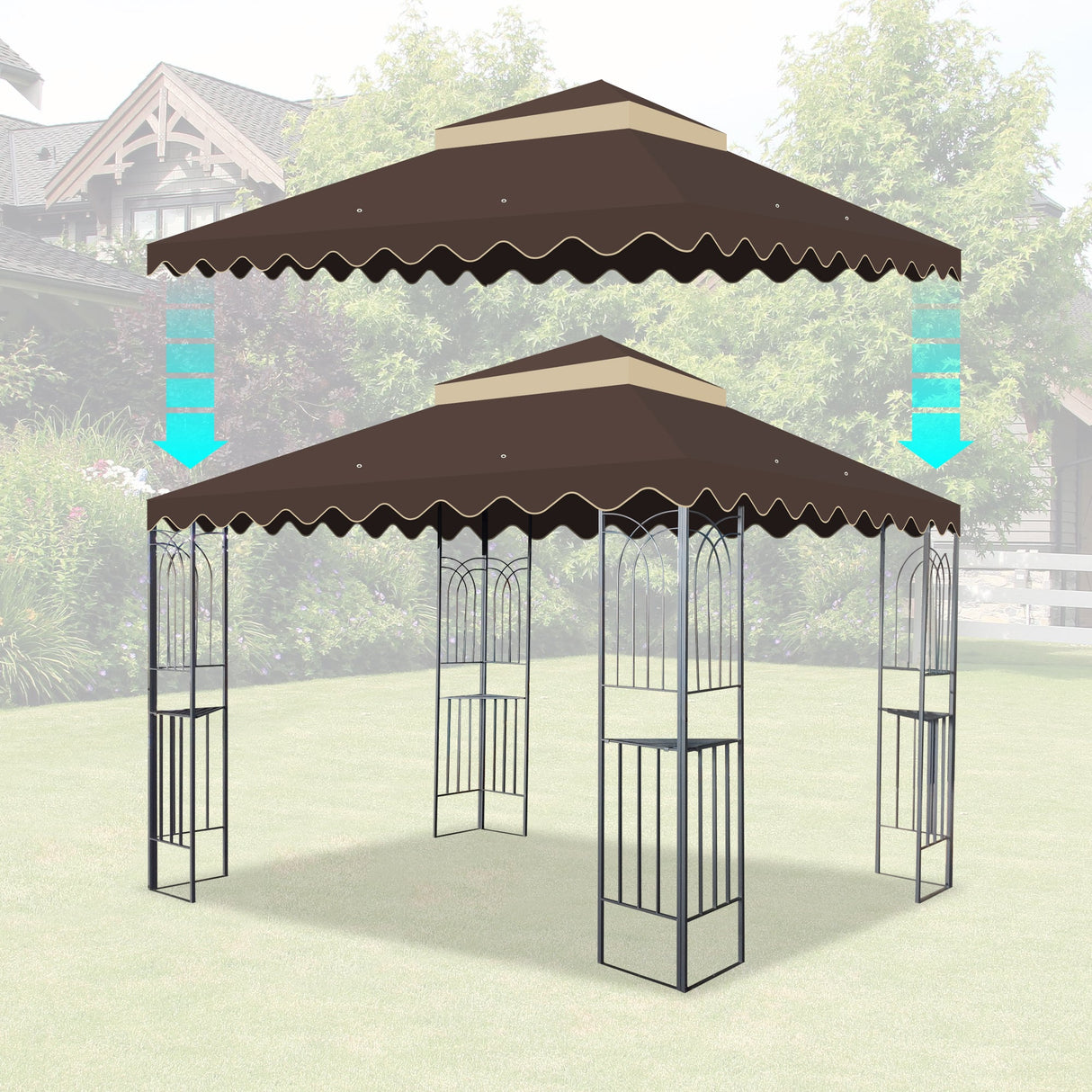10x10 Ft Outdoor Patio Gazebo Replacement Canopy - Brown