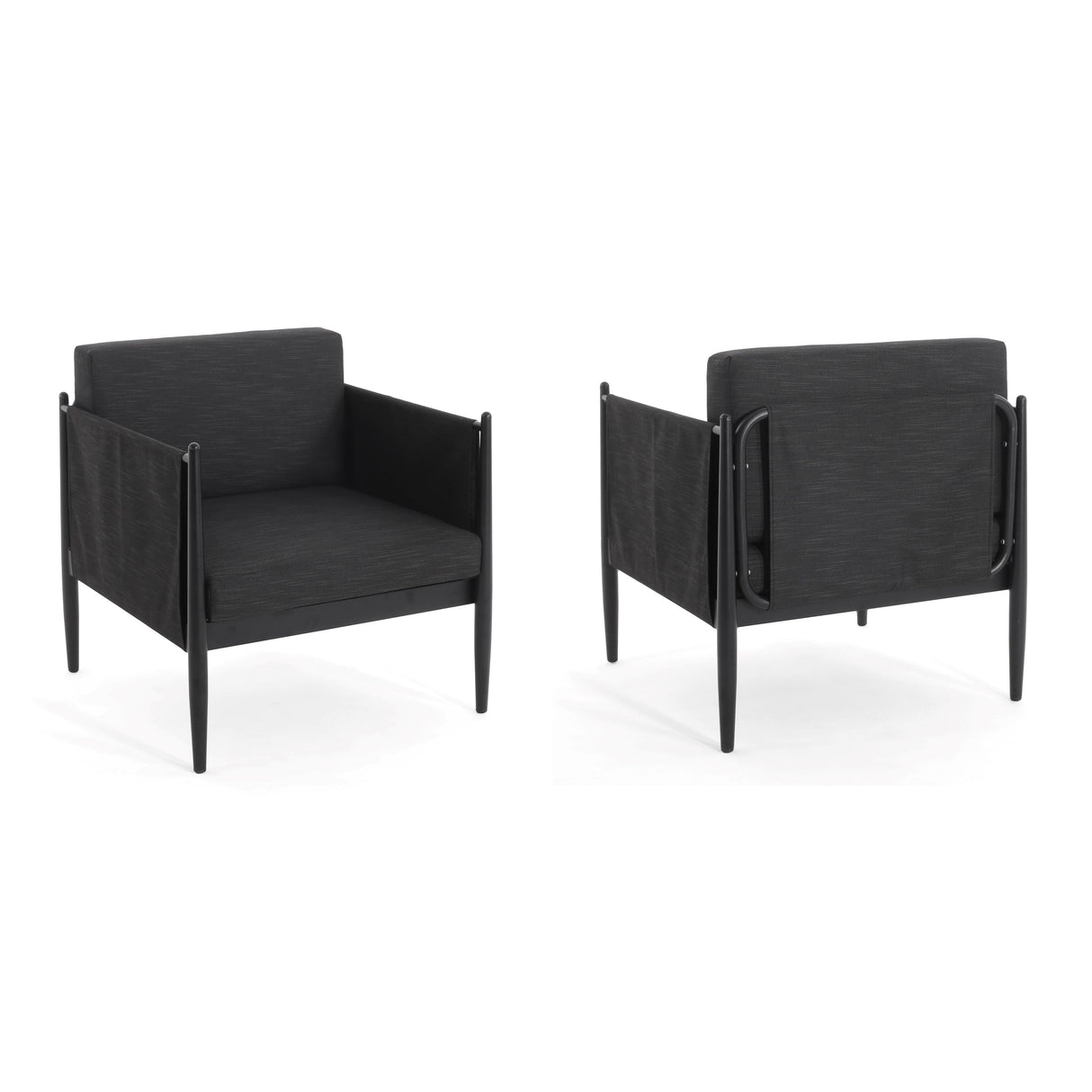 Dawson Outdoor Patio 2pcs Black Aluminum Club Chair Set with Water-Resistant Cushions