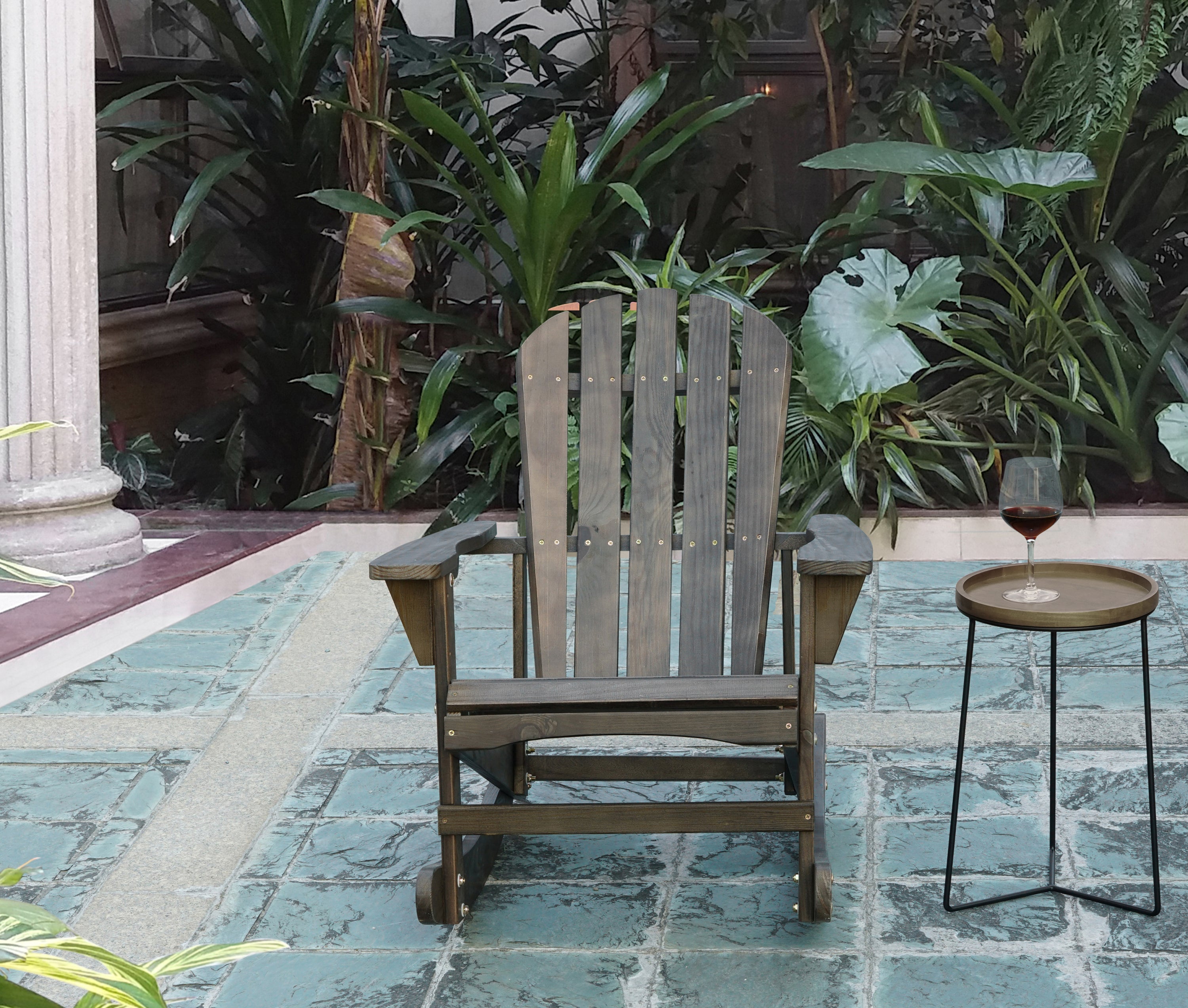 Adirondack-Rocking-Chair-Solid-Wood-Chairs-Finish-Outdoor-Furniture-for-Patio,-Backyard,-Garden--Dark-Brown-Outdoor-Chairs