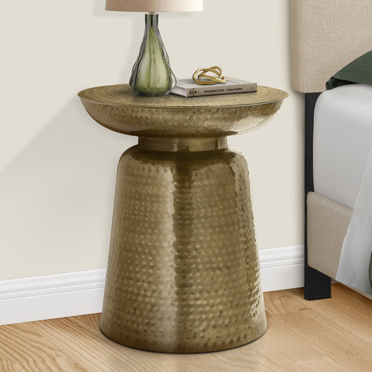 End Table with Bell Shaped Base and Hammered Texture