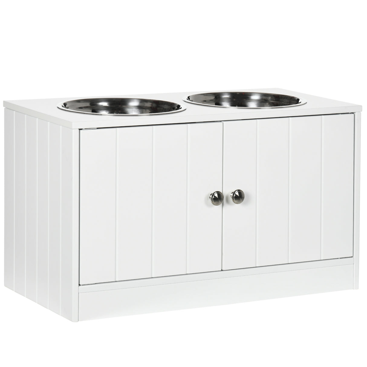 PawHut Large Elevated Dog Bowls with Storage Cabinet 44L Capacity, White
