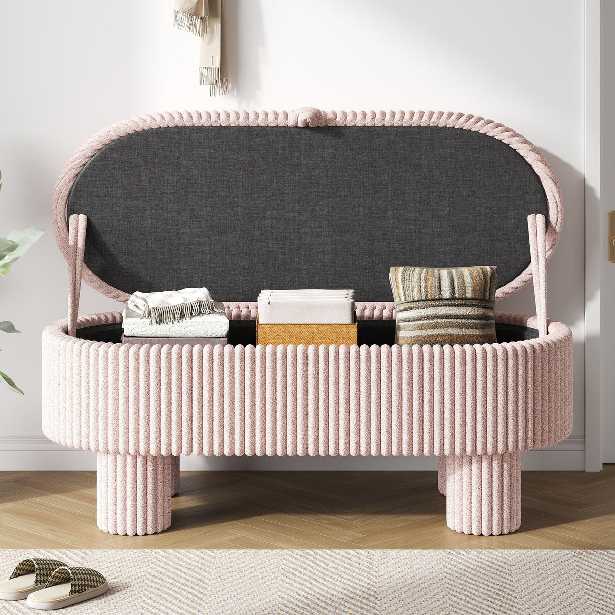 Storage Ottoman Upholstered Bench with Lift-Top Storage for Bedroom