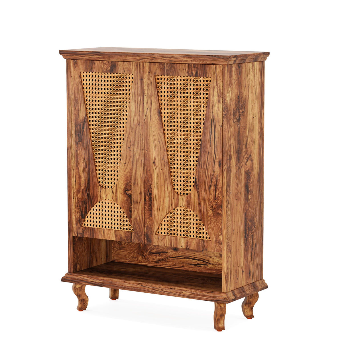 Shoe Cabinet With 5 Tier Freestanding Organizer, Ventilated Doors - Natural Wood