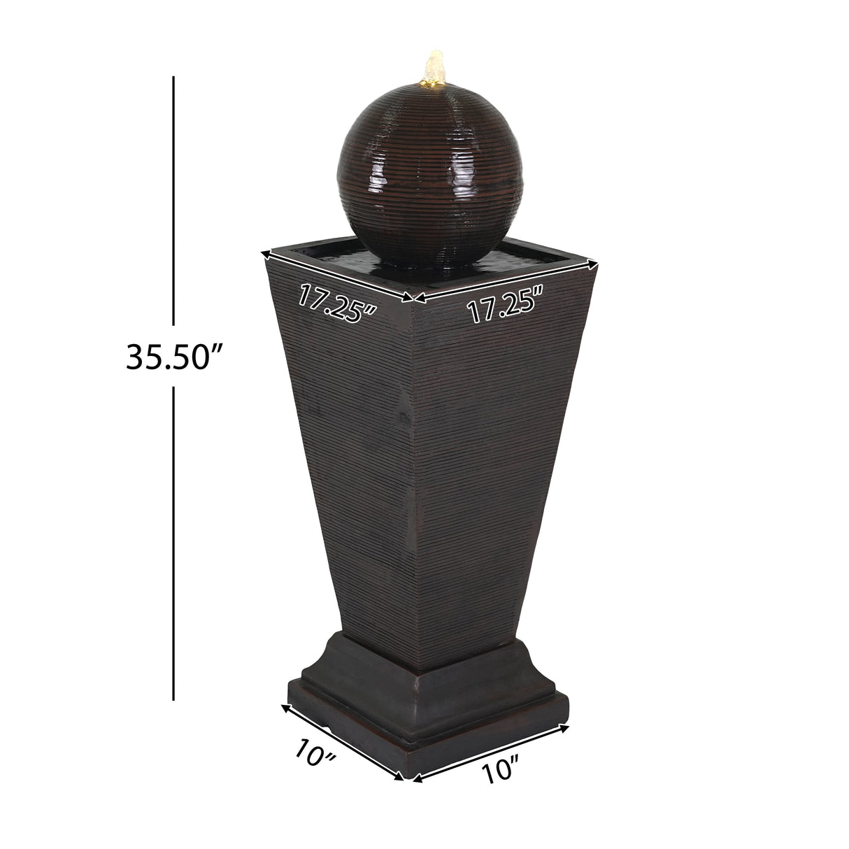35.5' Dark Brown Concrete Tall Column Fountain with LED Lights