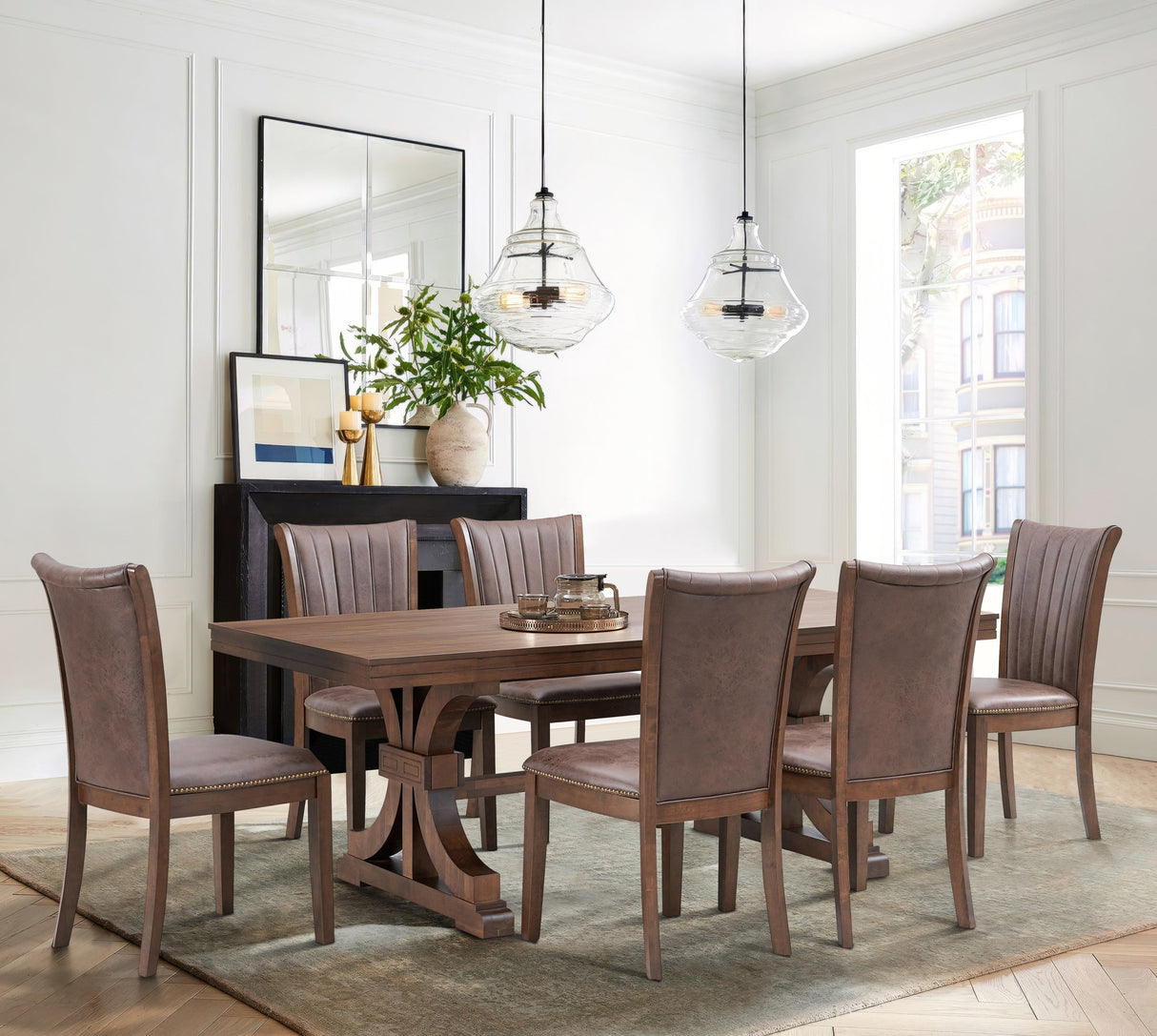 78.74" Rectangular Rubber Wood Dining Table for 6-8 in Oak