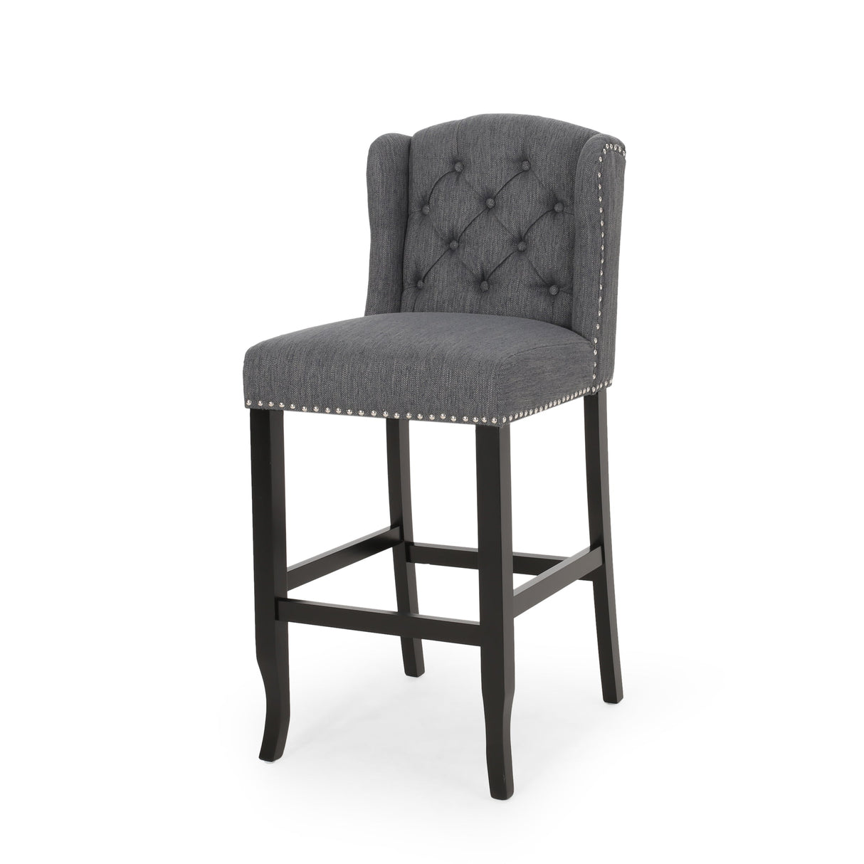 Fabric Tufted Counter Stool with Nailhead Accents - Set of 2 Charcoal
