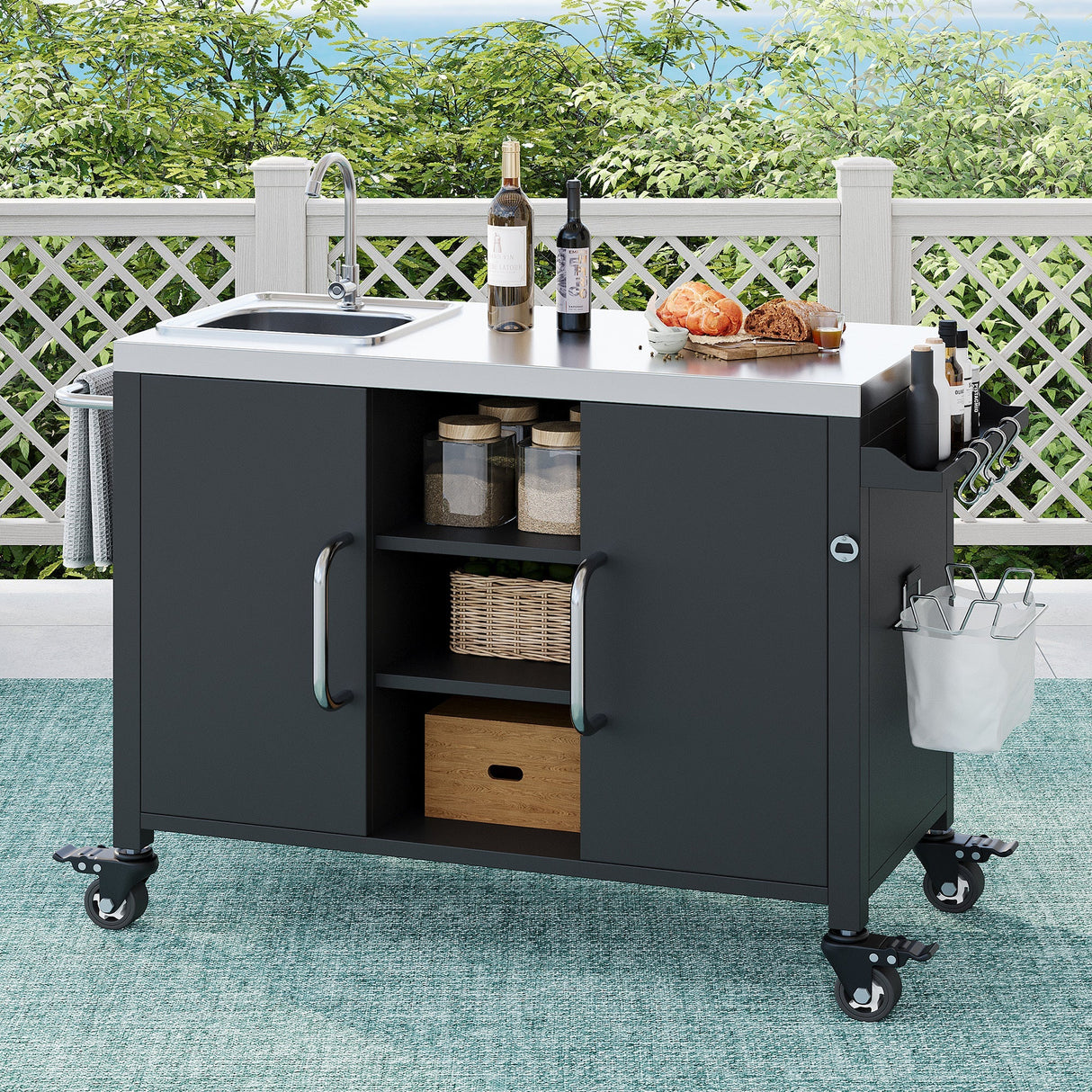 K&K 55.5" Outdoor Kitchen Island with Sink