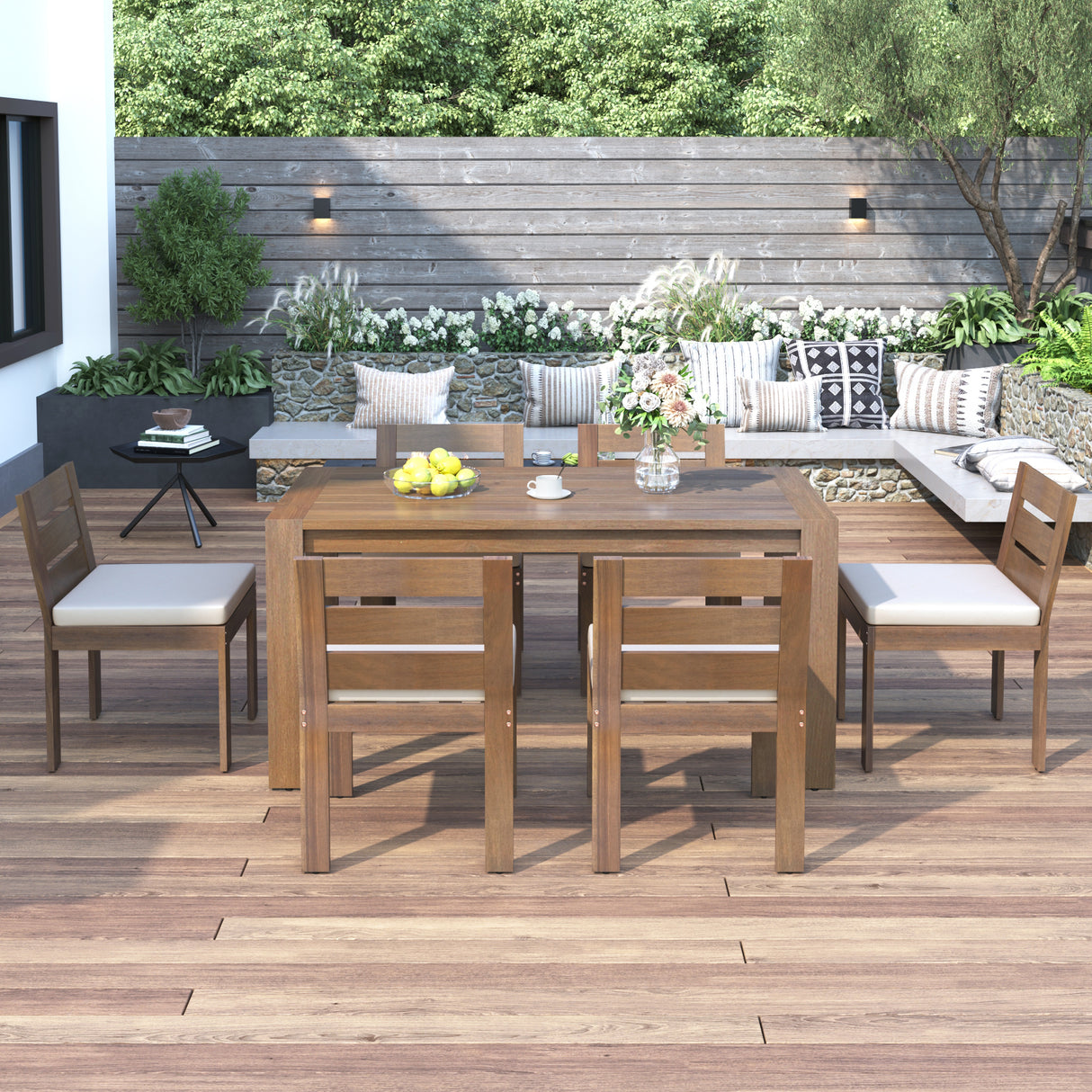 6-Person Acacia Wood Outdoor Dining Ensemble