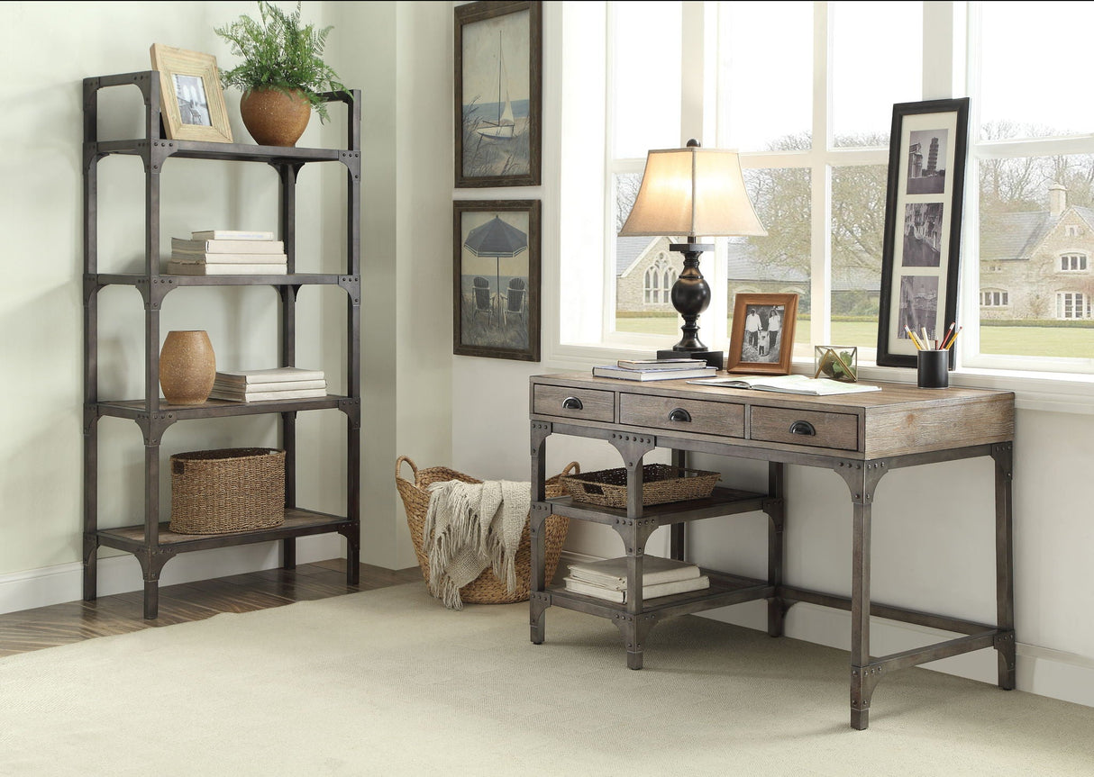 Gorden Weathered Antique Metal Writing Desk - Oak