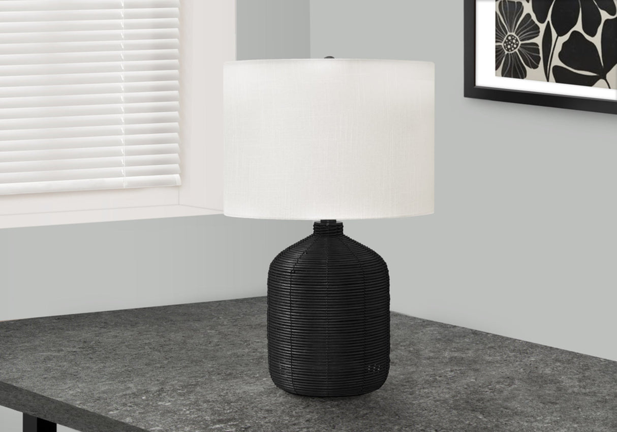 Captions 23" Table Lamp with Rattan Base and Linen Drum Shade