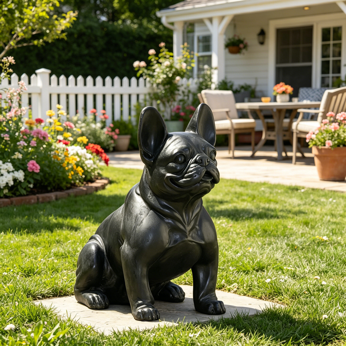 Outdoor French Bulldog Garden Sculpture