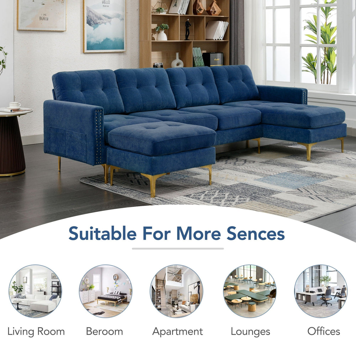 Modern L - Shape Convertible Sectional Sofa With Movable Ottoman