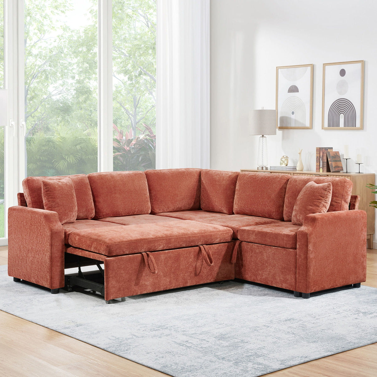 Modern L Shaped Sectional Sofa Bed With Hidden Storage Upholstery