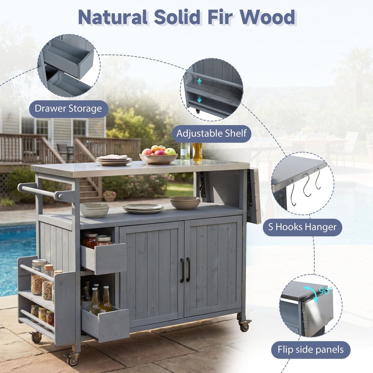 54.33" Farmhouse Rolling Outdoor Kitchen Cart