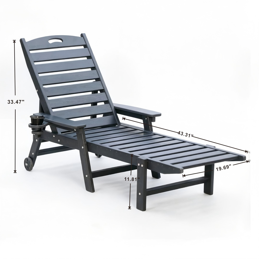 HDPE Chaise Lounge Chair Outdoor, Pool Lounge Chairs with 4-Position Adjustable Backrest, Supports Up to 360 LBS for Patio Poolside Deck Beach Backyard (grey)