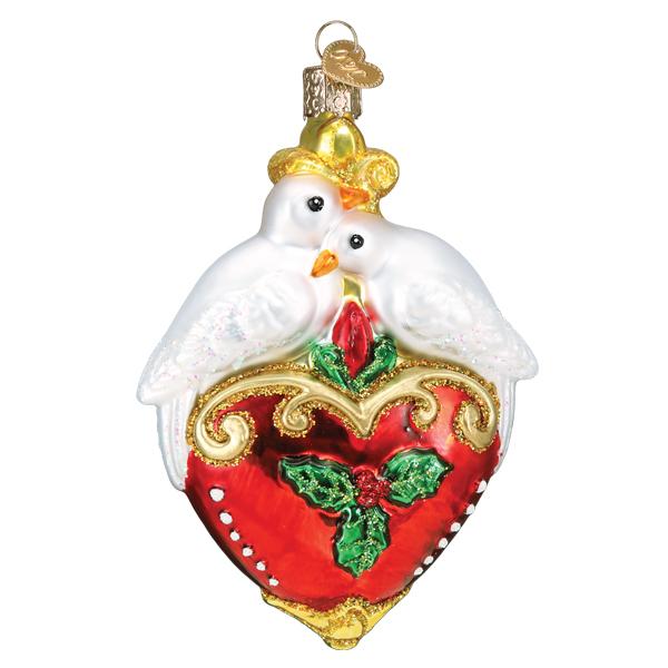 Two Turtle Doves Glass Ornament