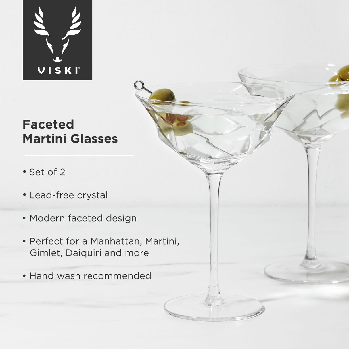 Seneca faceted crystal martini glasses viski®
