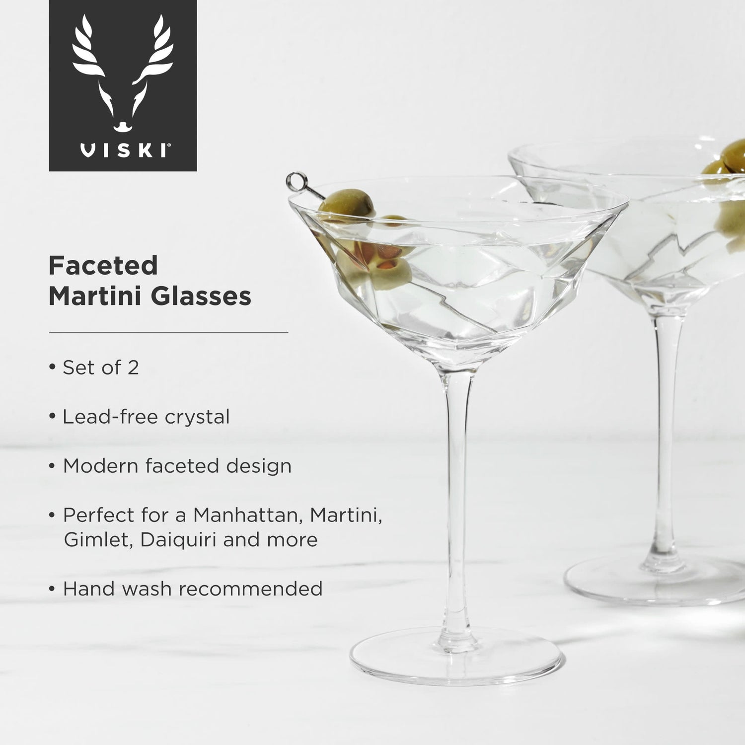 Seneca faceted crystal martini glasses viski®