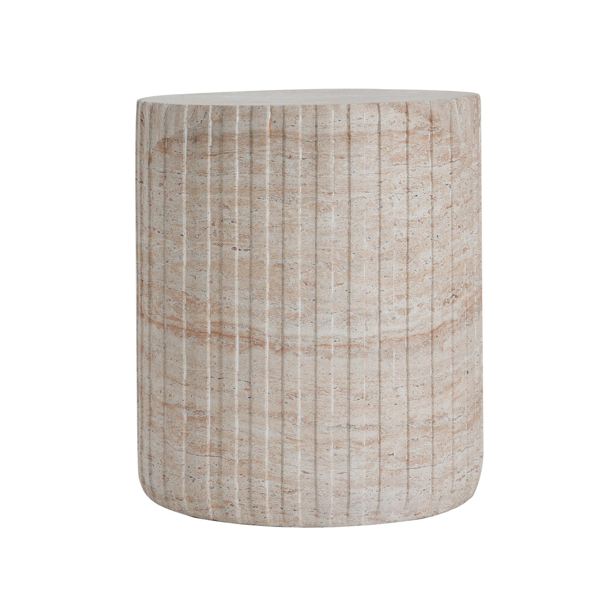Elegant Outdoor / Indoor Lightweight Concrete Side Table With Travertine - Beige