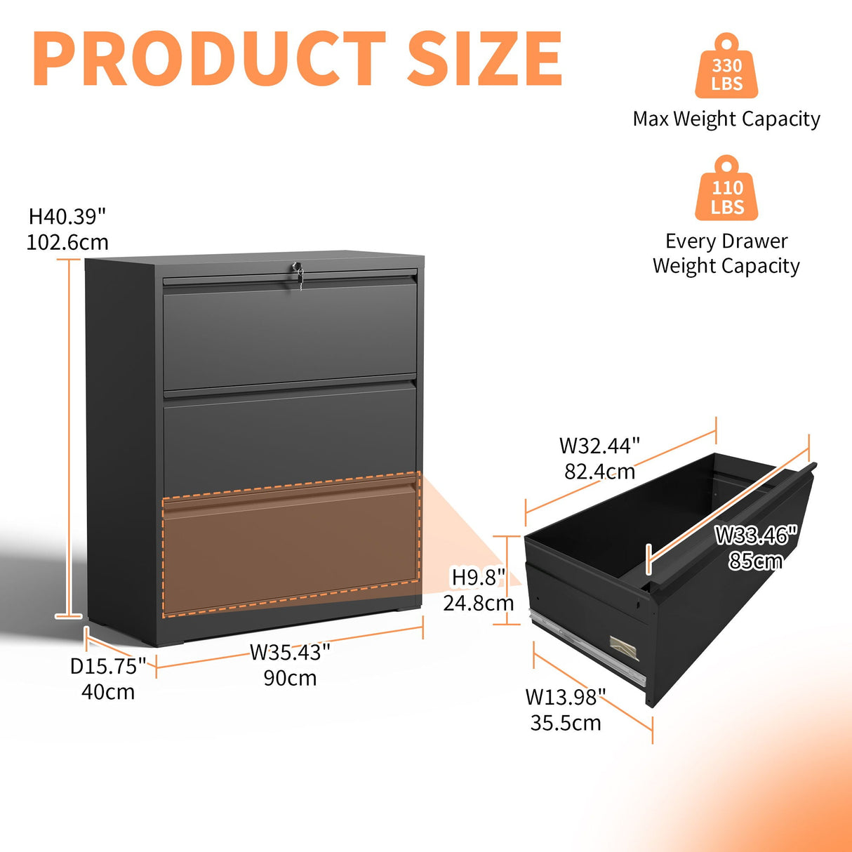 Lateral File Cabinet, Heavy Duty Filing Holds Letter/Legal/A4 Files