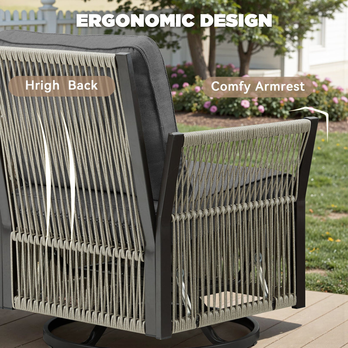 Swivel Outdoor Chairs Set of 2 with Side Table, 3 Pieces Wicker Furniture Set