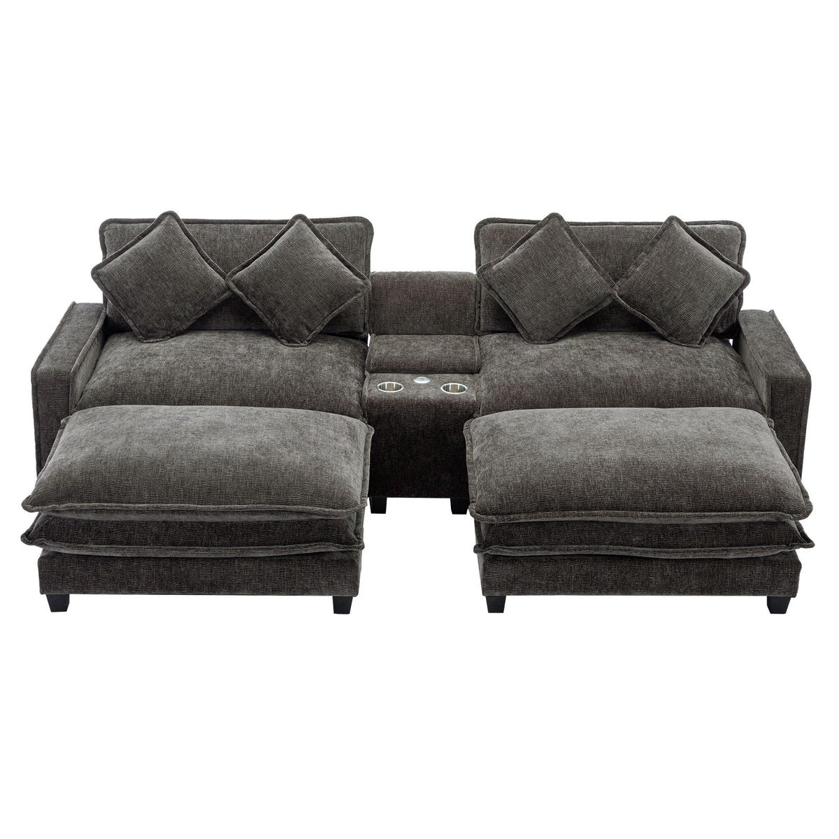 Modern Sectional Sofa With Removable Ottomans, USB Ports