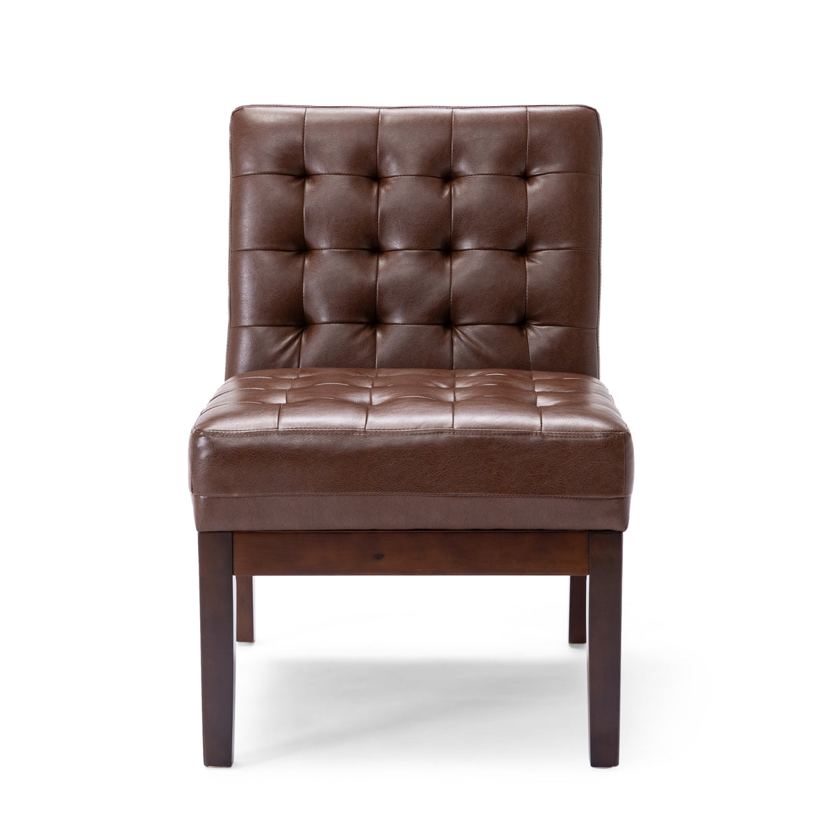 Contemporary Dark Brown Accent Chair with Tufted Waffle Stitch and PU Upholstery
