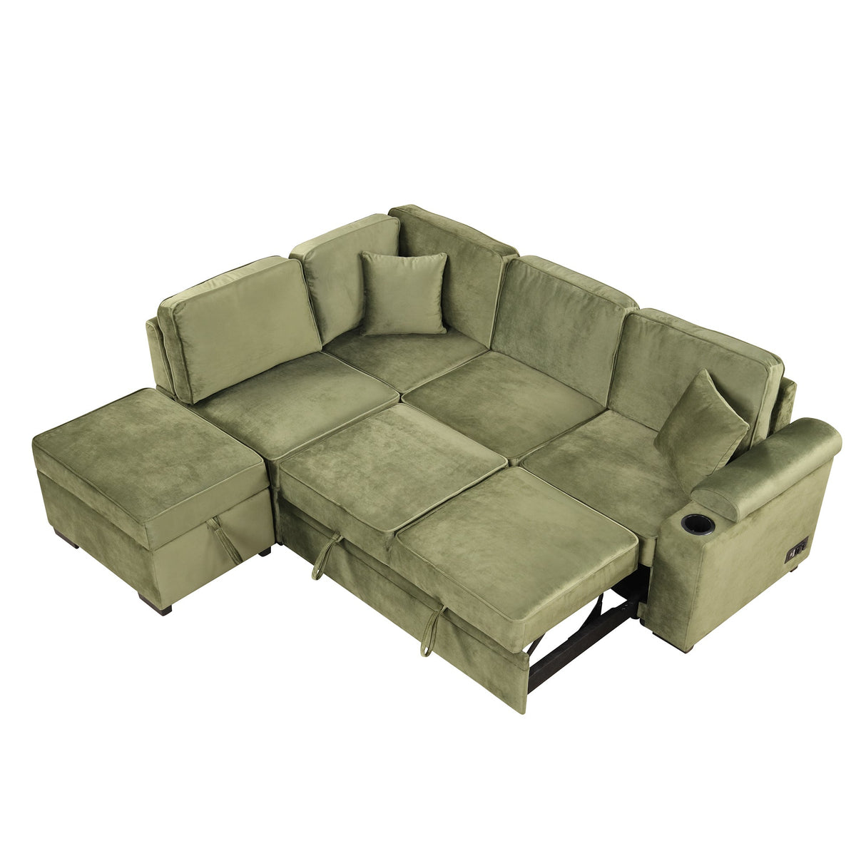 Virginia Green Velvet Convertible Sleeper Sofa with Hidden Storage Ottoman