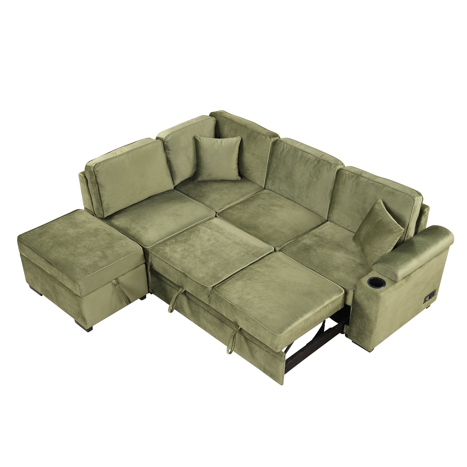 Virginia Green Velvet Convertible Sleeper Sofa with Hidden Storage Ottoman