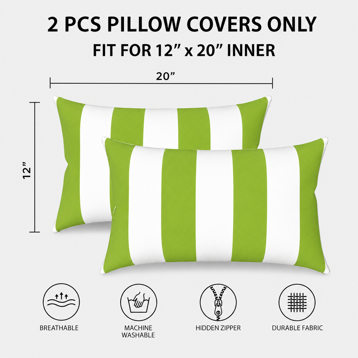 2 Pack Outdoor Lumbar Pillow Covers - 12x20 Inch