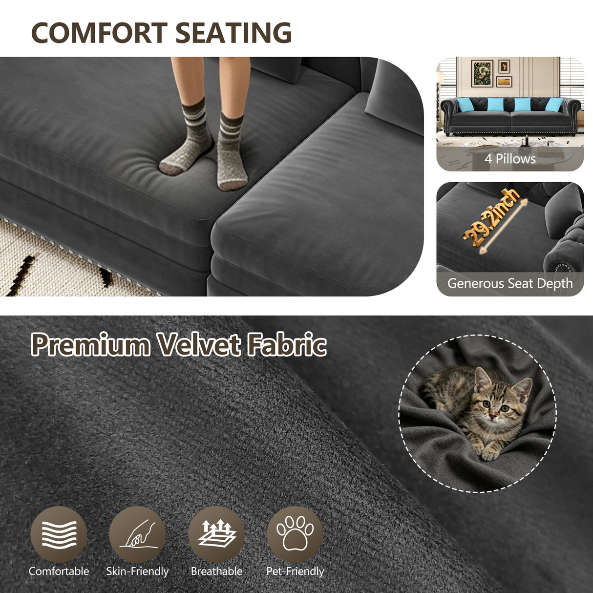 Chesterfield Sofa Bed – 3-in-1 Convertible Velvet Sofa
