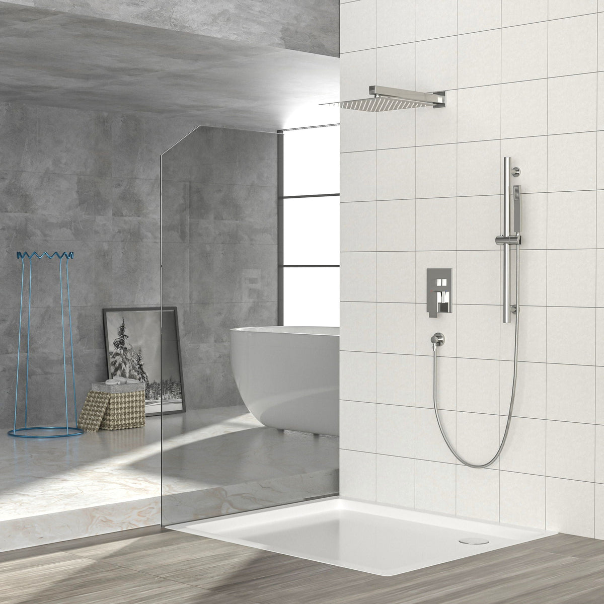 Modern Shower System With Adjustable Slide Bar, Stainless Steel And Brass Construction