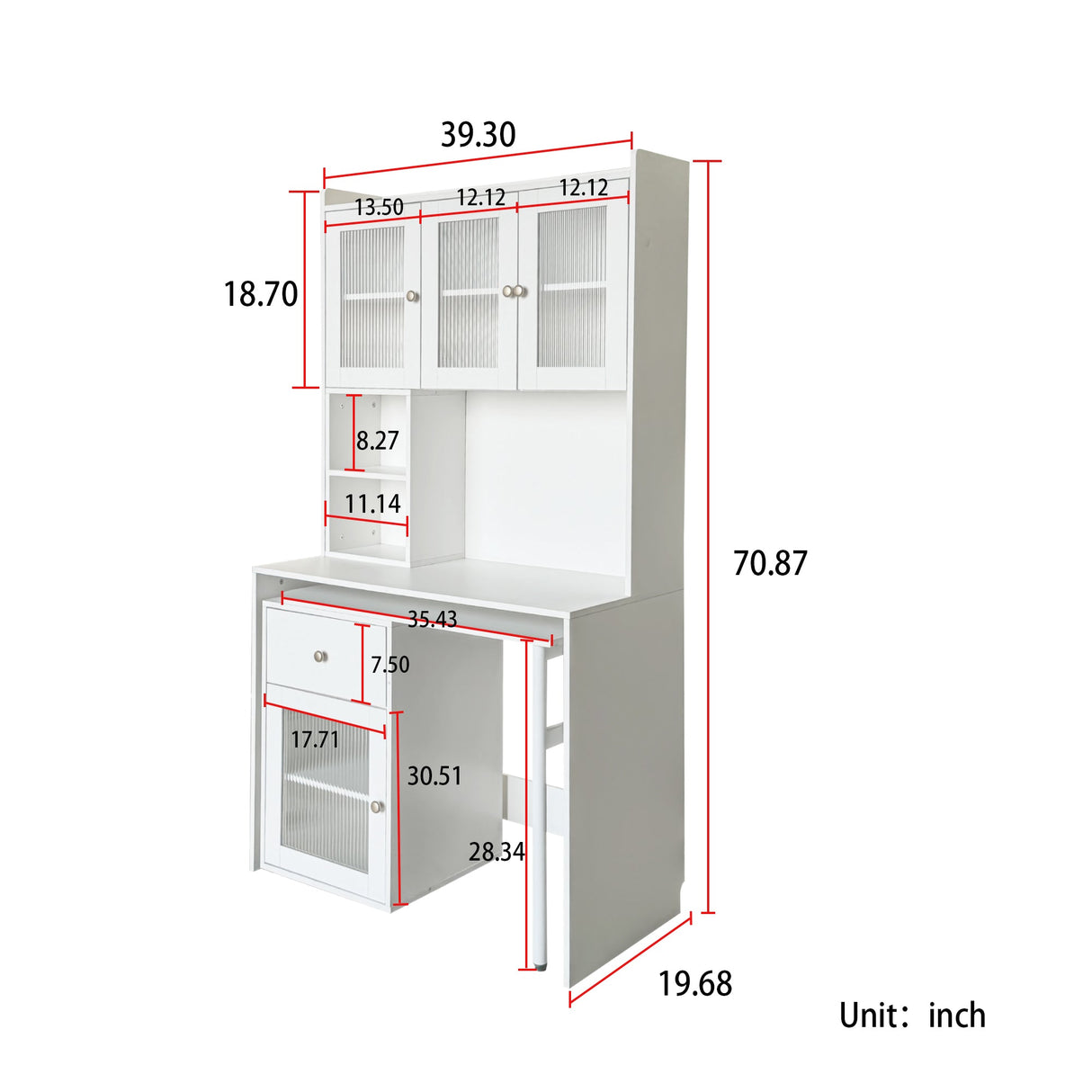 Computer Desk with Glass Door for Home Office or Study