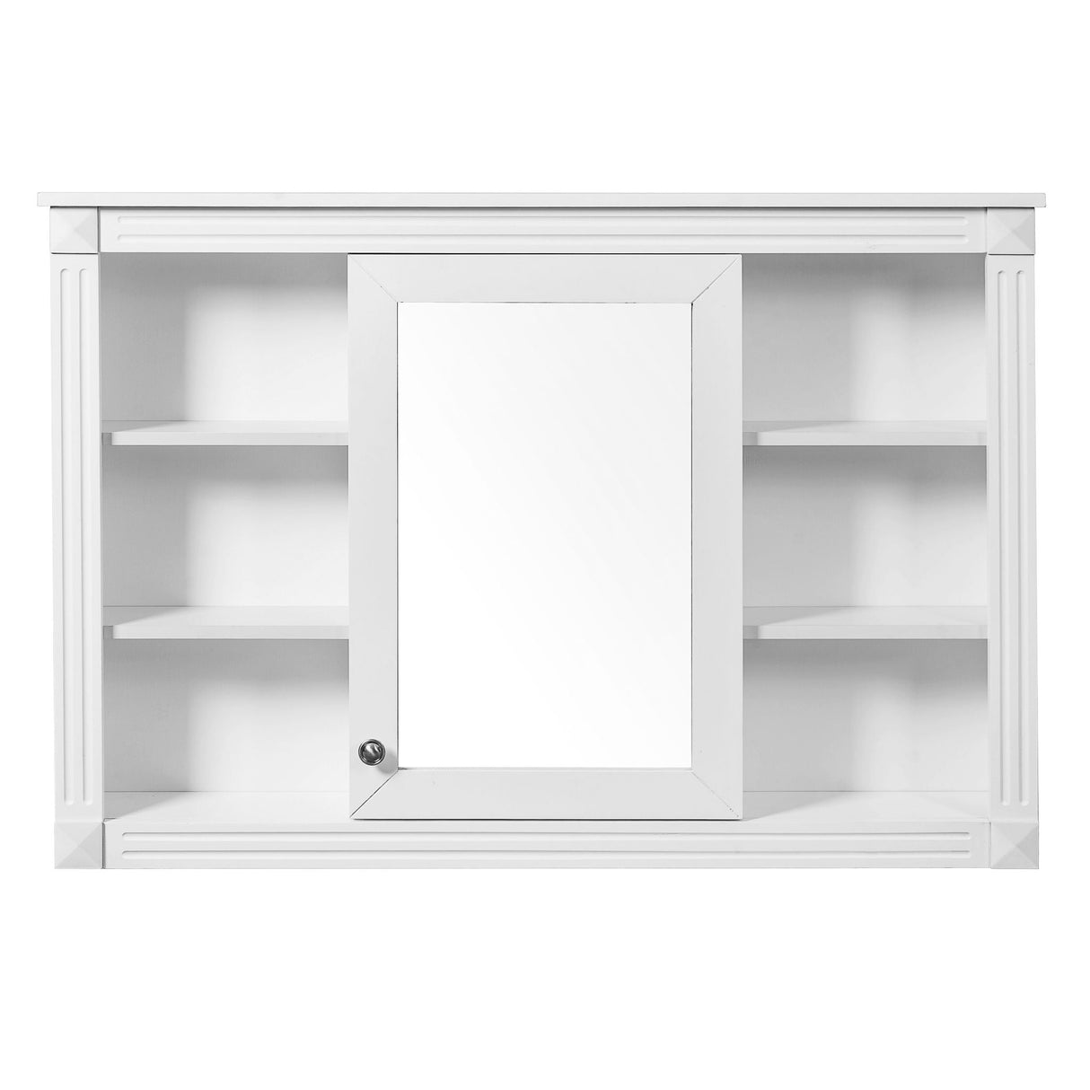 Wall Mounted Bathroom Storage Cabinet With Mirror, Medicine Cabinet With 6 Open Shelves And Adjustable Interior - White