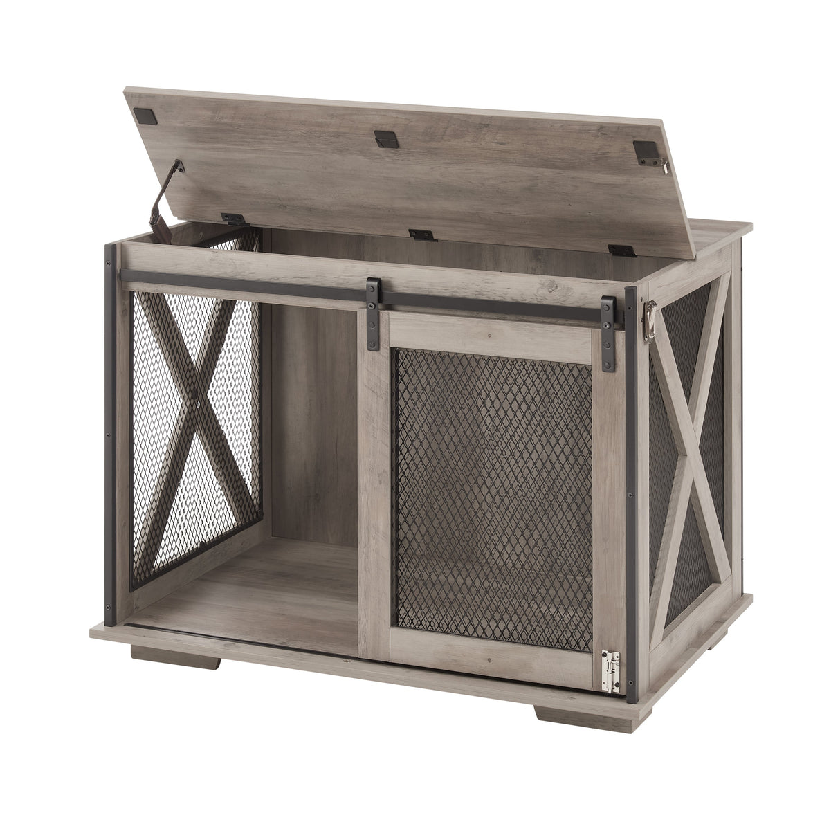 Farmhouse Dog Cage Crate Furniture with Sliding Barn Door