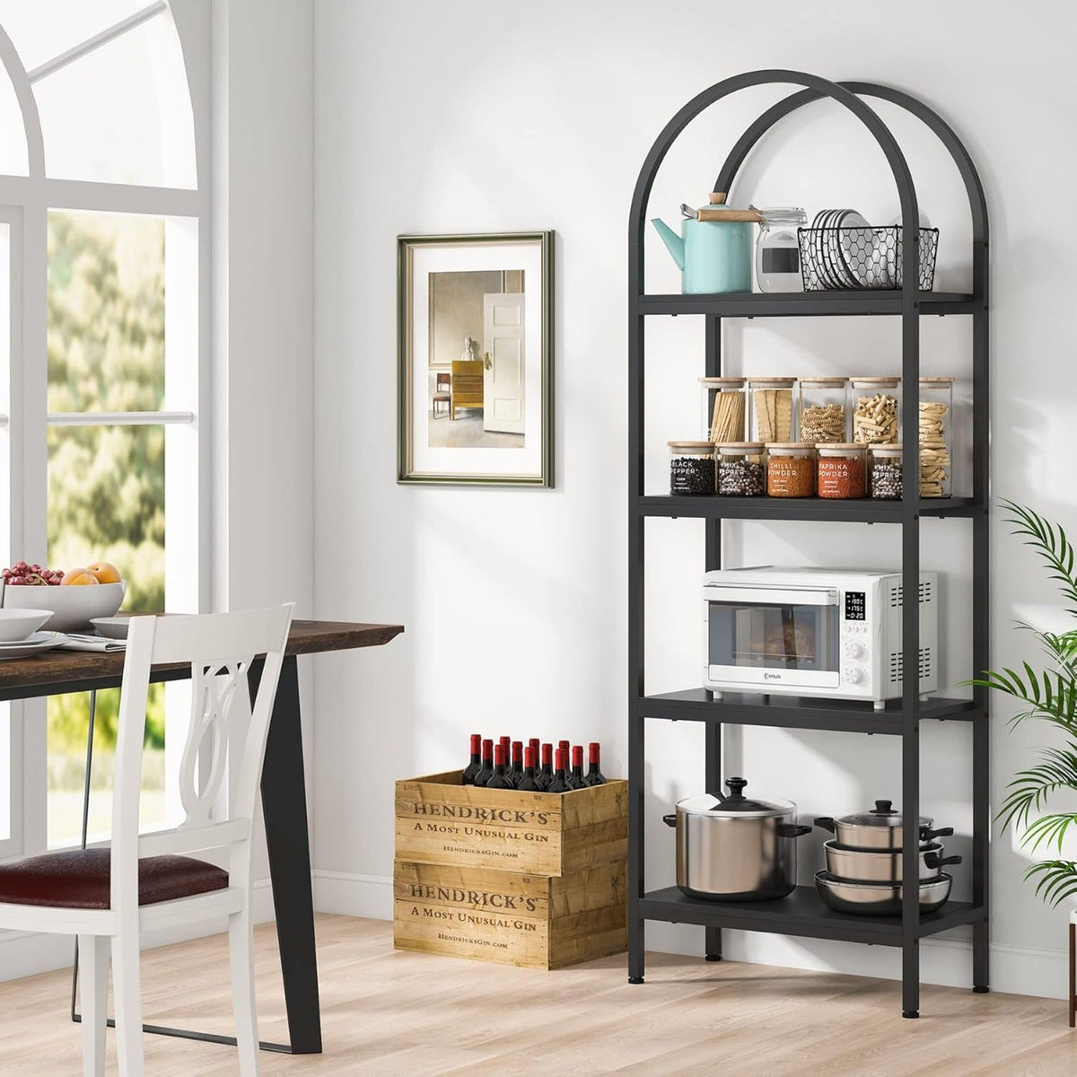 Tall 4 Tier Arched Open Bookshelf Storage Rack - Black