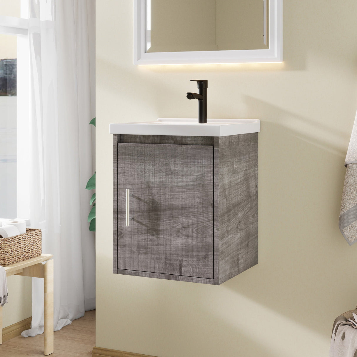 16" Floating Bathroom Vanity, Wall Mounted Plywood Cabinet