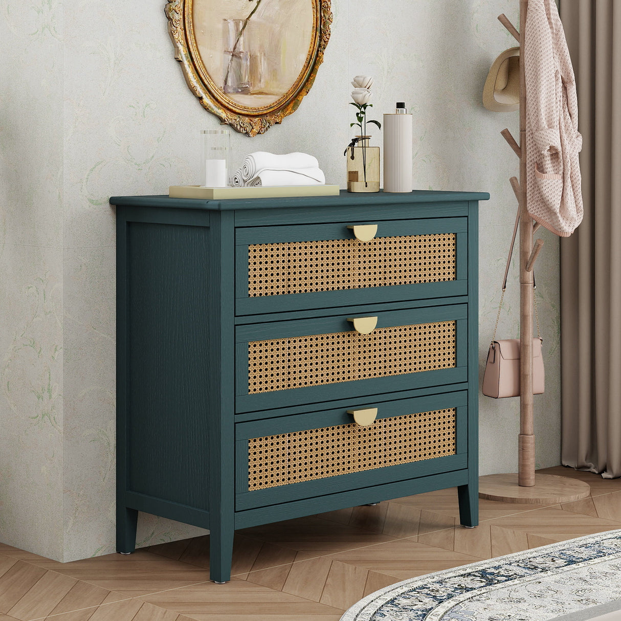 3 Drawer Cabinet Natural Rattan