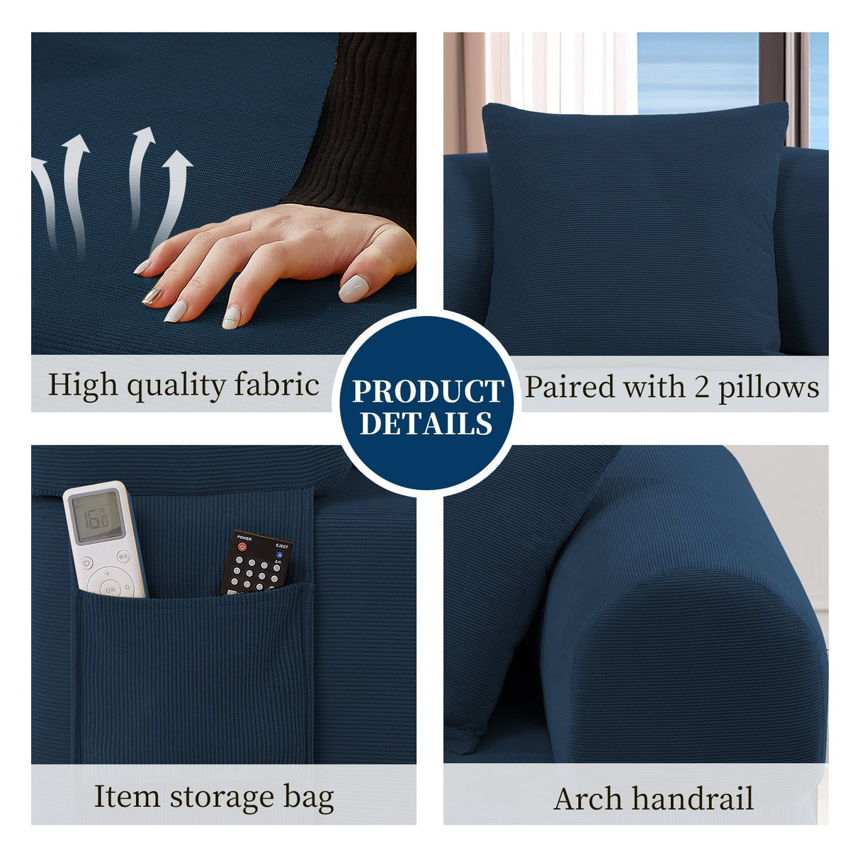 Spring Sofa with High-Quality Fabric, Pillows & Storage - Blue