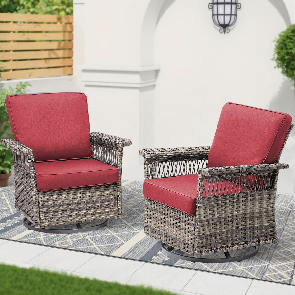 2 Piece Swivel Rocker Patio Chairs Set with Thick Cushions