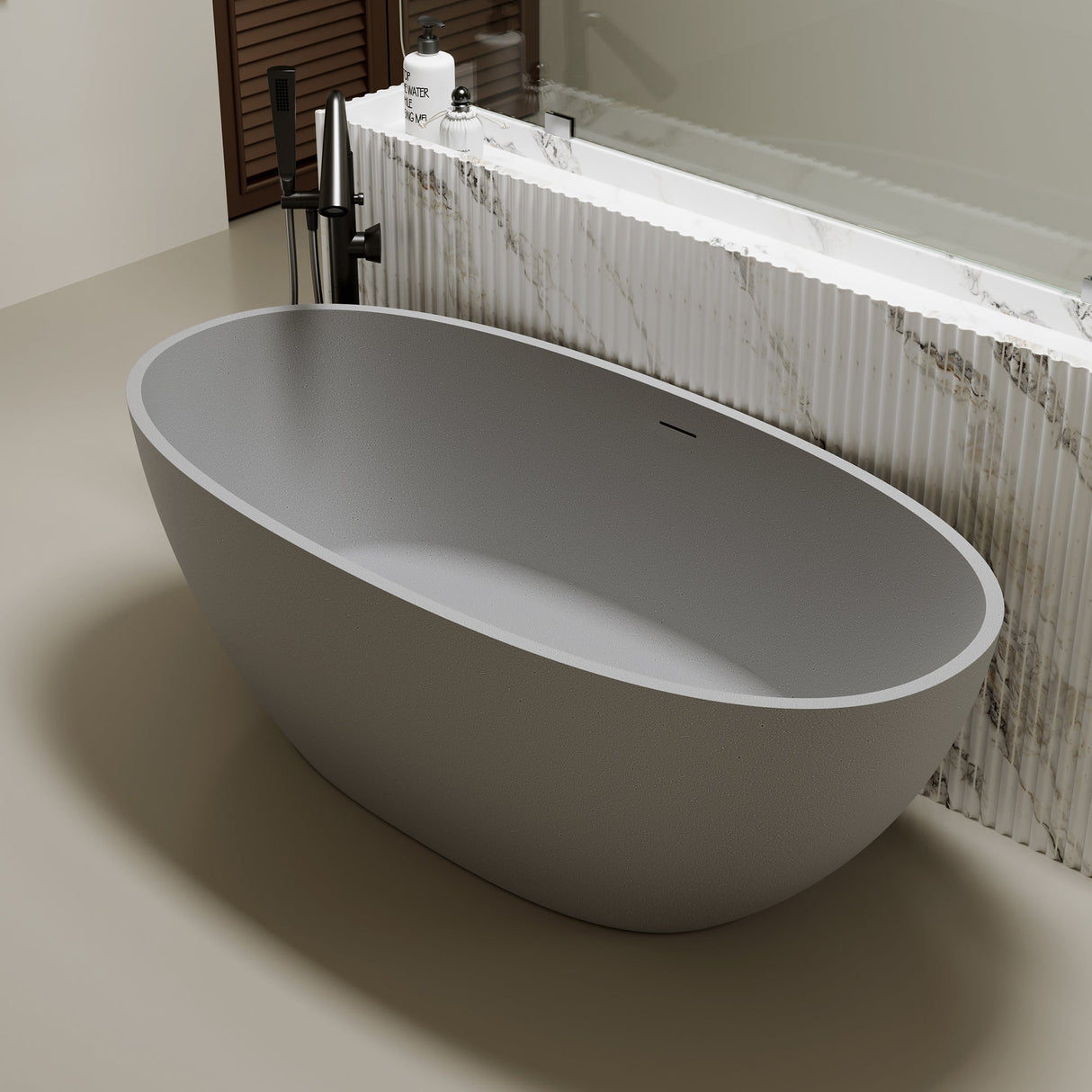 63" Freestanding Bathtub Resin Stone Soaking Bathtub