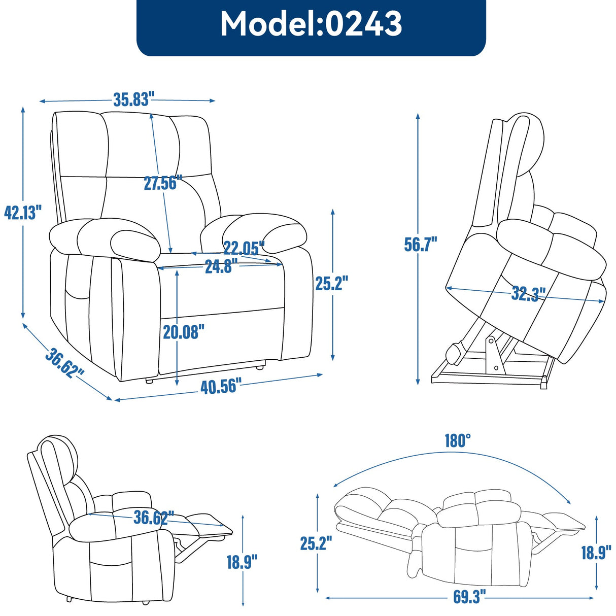 Grey Heat Massage Dual Motor Electric Power Lift Recliner