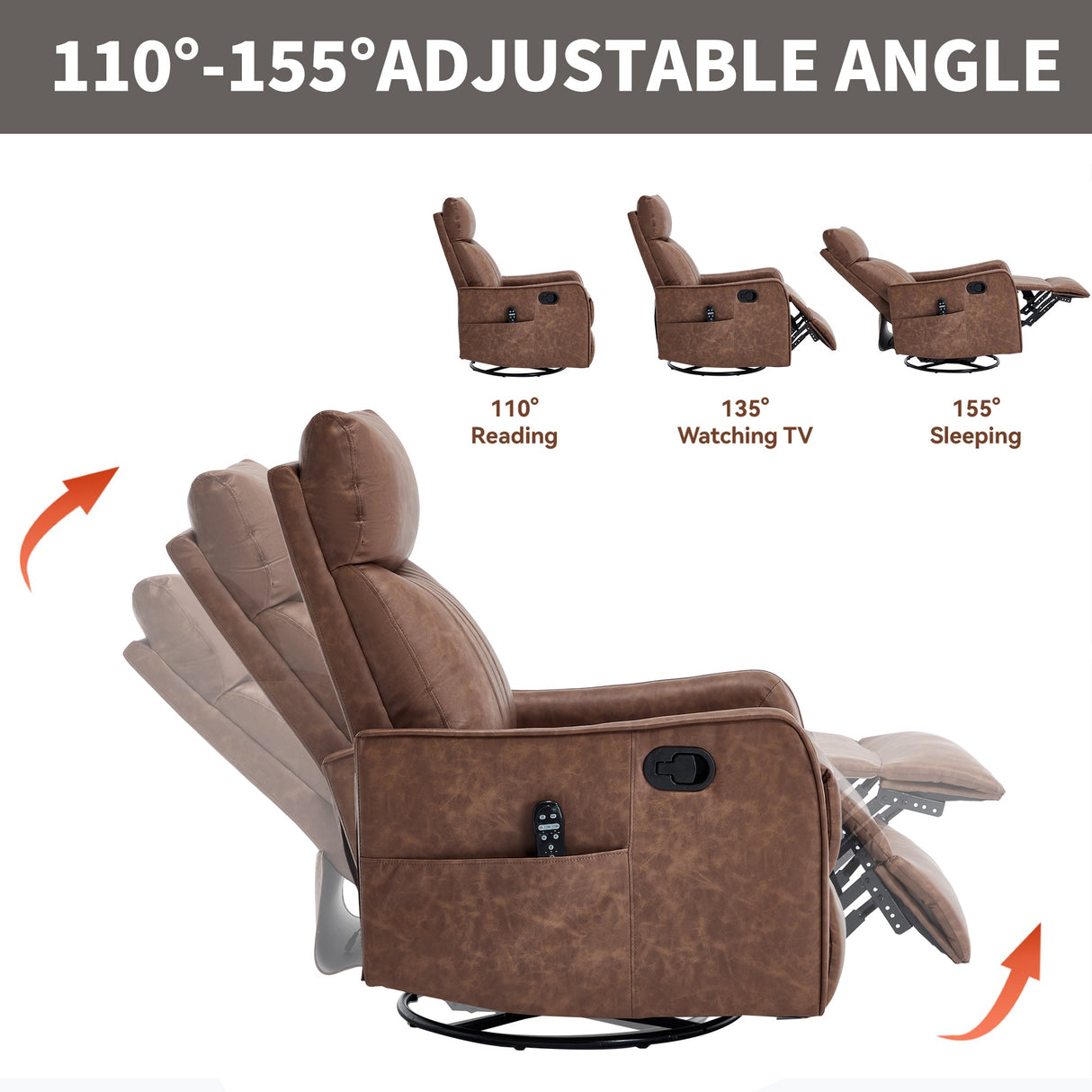 Brown Heat Massage Manual Recliner Chair