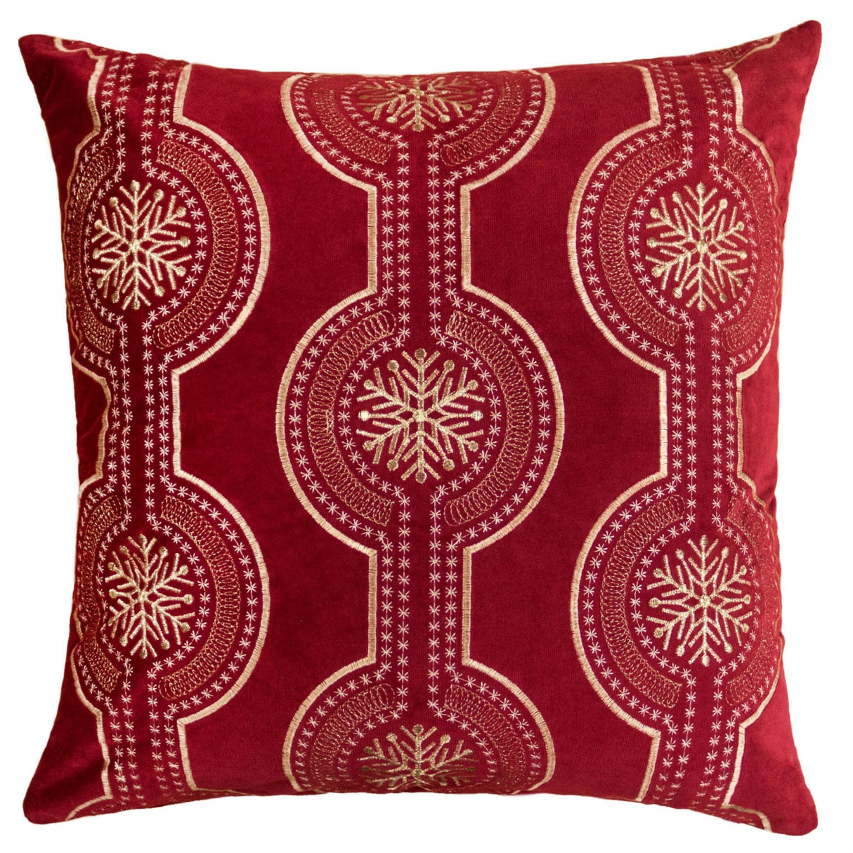 Red Holiday Embroidered Velvet Throw Pillow with Insert 20x20 Set of 2