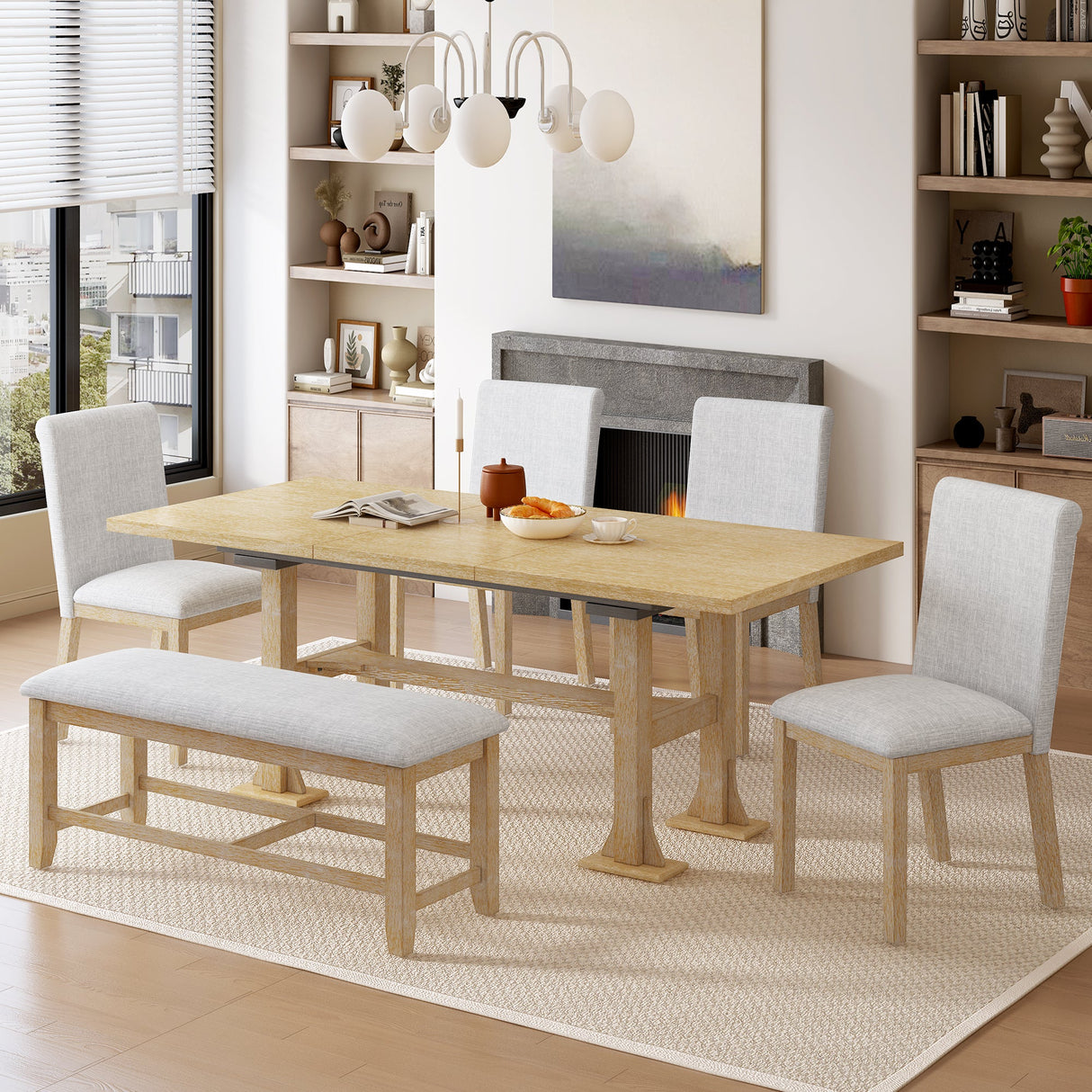Artisinal-6-Piece-Extendable-Solid-Wood-Dining-Set-with-Bench-Seating-Kitchen-&-Dining-Furniture-Sets