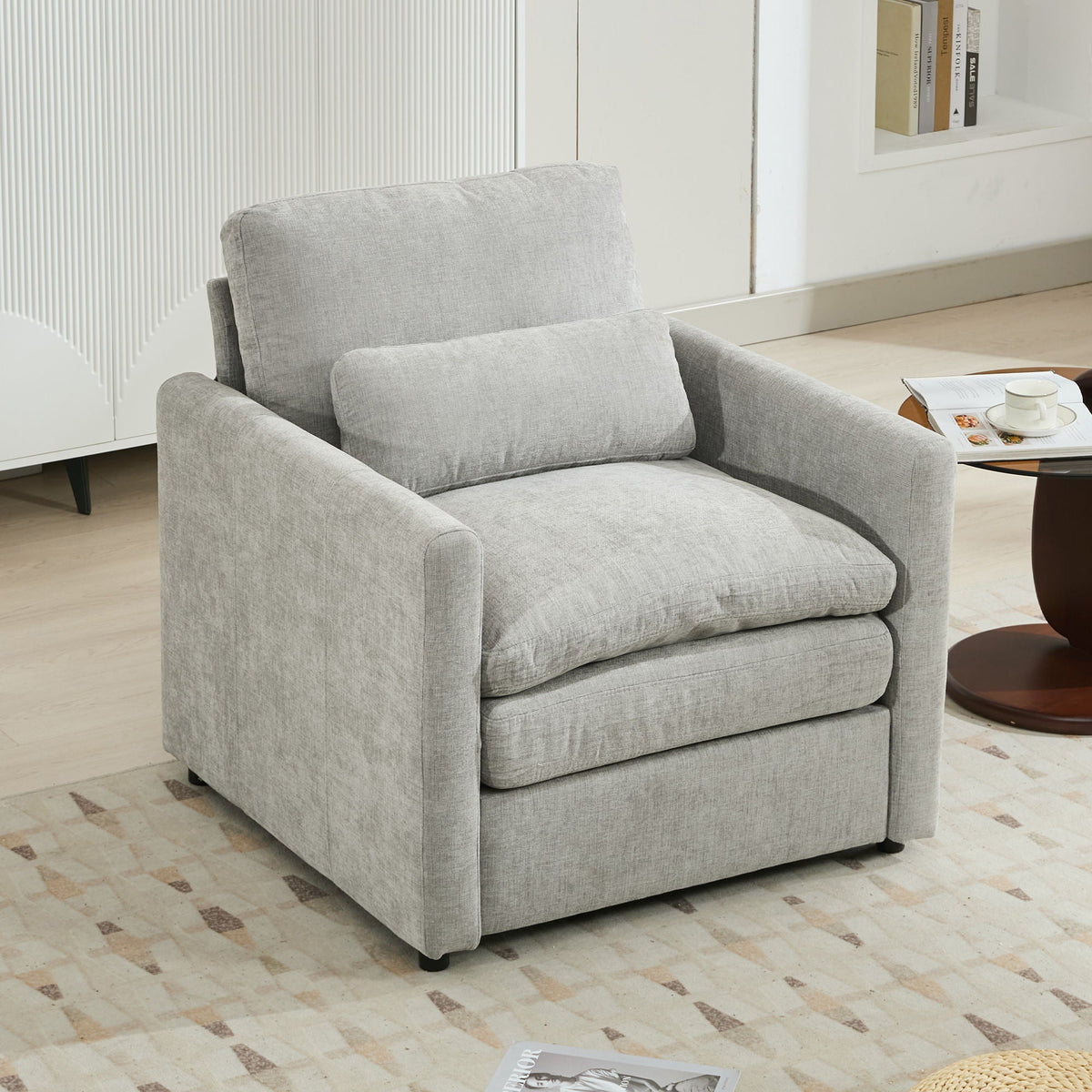 Cozy Upholstered Cushion Armchair For Living Room